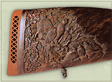Изображение с охотничьей тематикой, с орнаментами в виде дубовых листьев